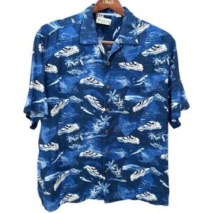 Caribbean Blue Yacht Print Short-Sleeve Button-Down Shirt